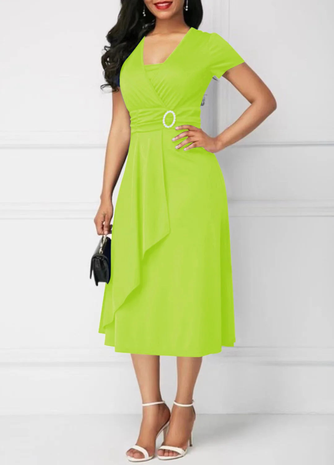 Elegant V-Neck Midi Party Dress