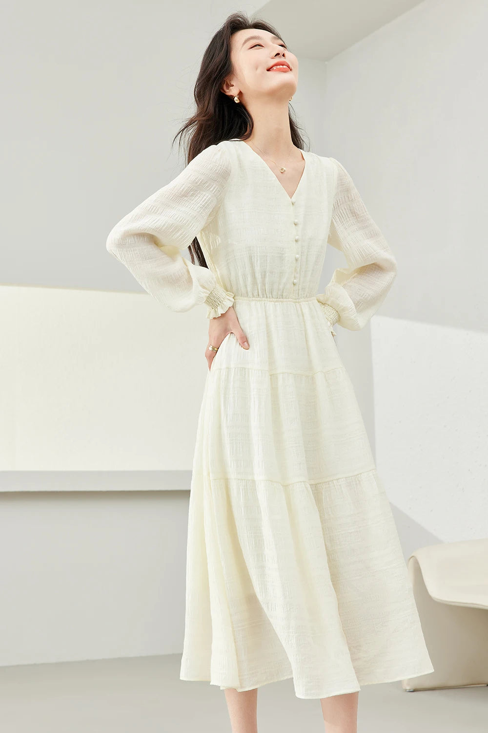 Elegant V-Neck Tiered Evening Dress