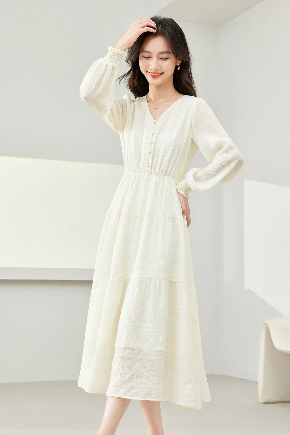 Elegant V-Neck Tiered Evening Dress