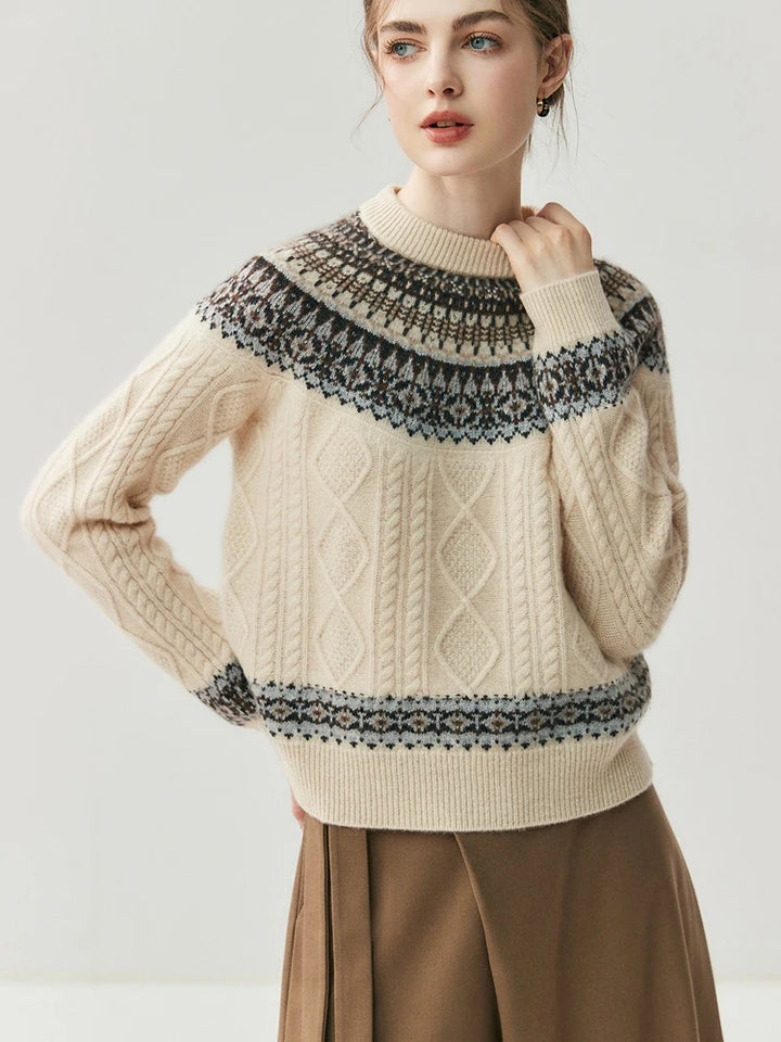 Fair Isle Pure Cashmere Cable Knit Sweater