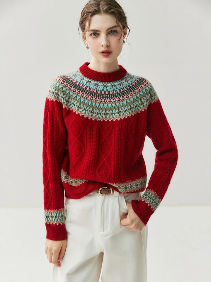 Fair Isle Pure Cashmere Cable Knit Sweater