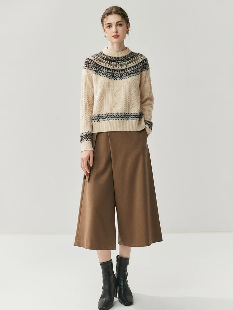 Fair Isle Pure Cashmere Cable Knit Sweater