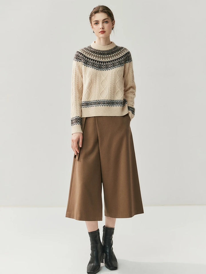 Fair Isle Pure Cashmere Cable Knit Sweater