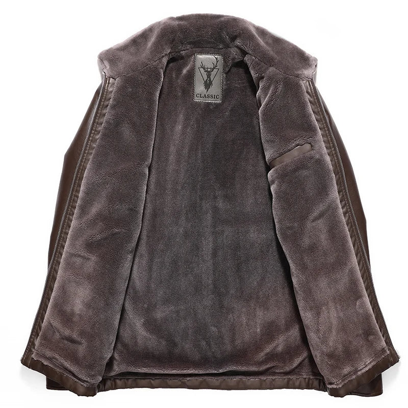 Faux Leather Fleece Lined Pilot Jacket
