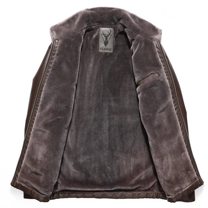 Faux Leather Fleece Lined Pilot Jacket