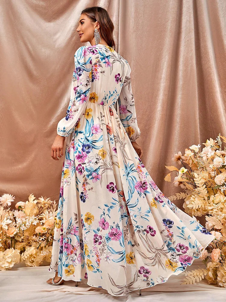 Floral Maxi Deep V-Neck Dress