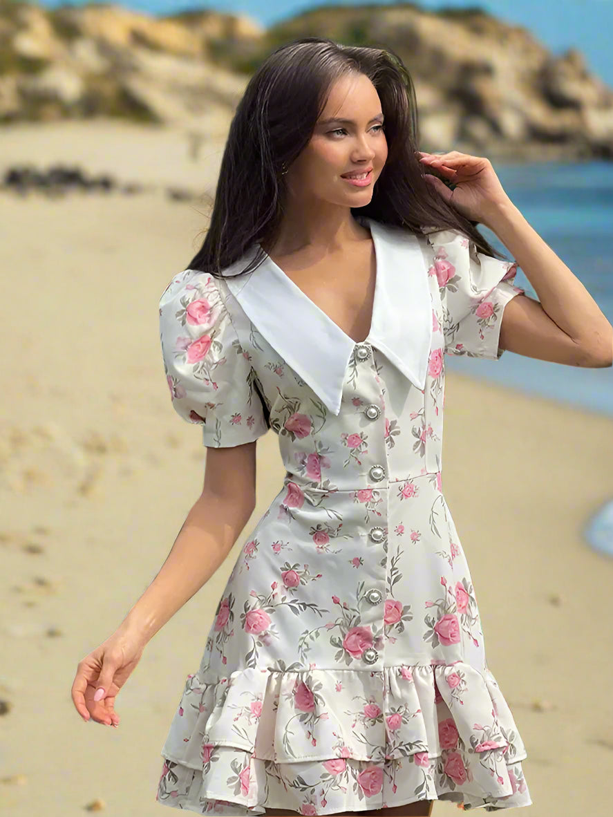 Floral Puff Sleeve Ruffle Mini Dress