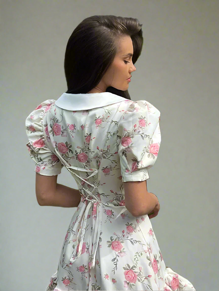 Floral Puff Sleeve Ruffle Mini Dress