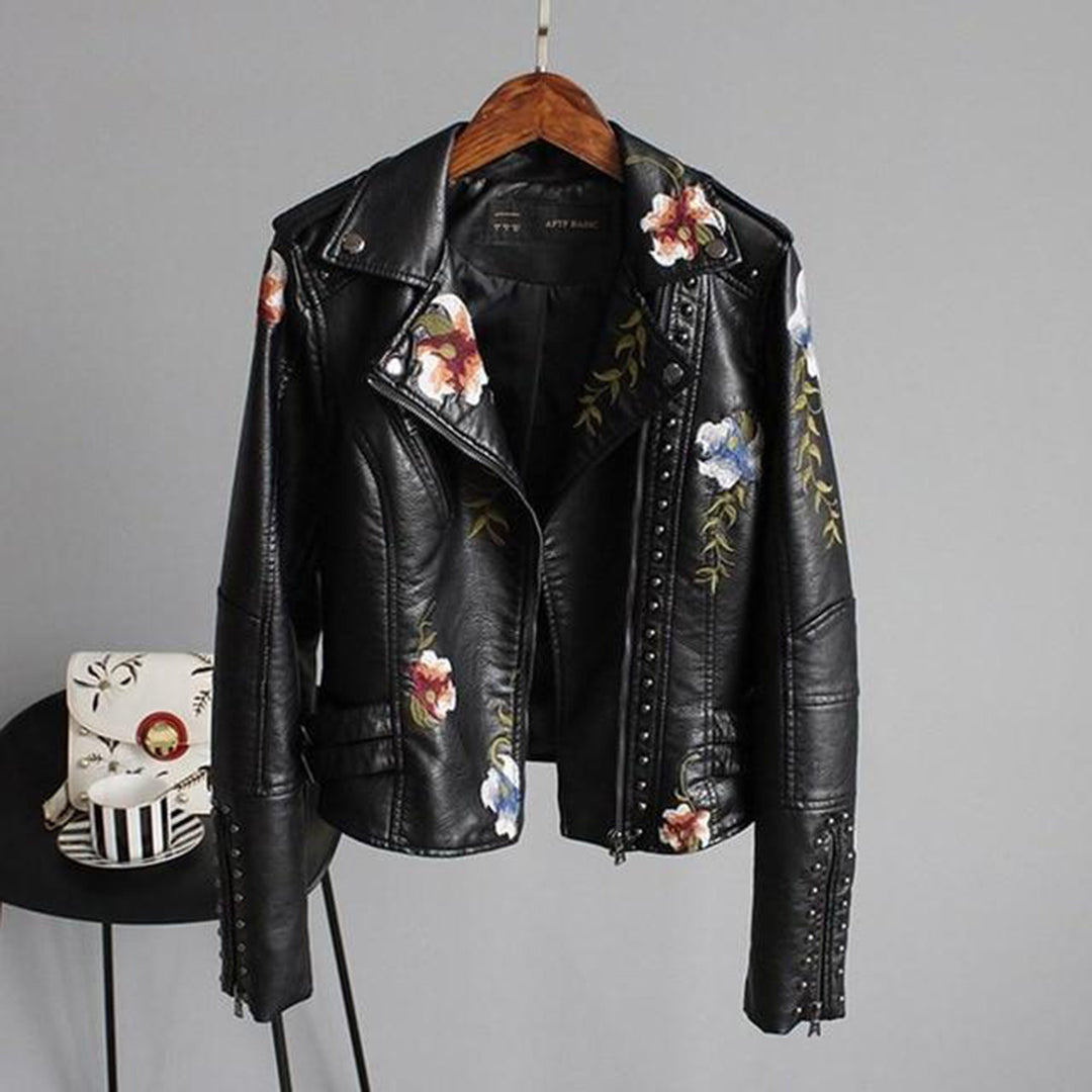 Stylish Women's Floral Leather Jacket