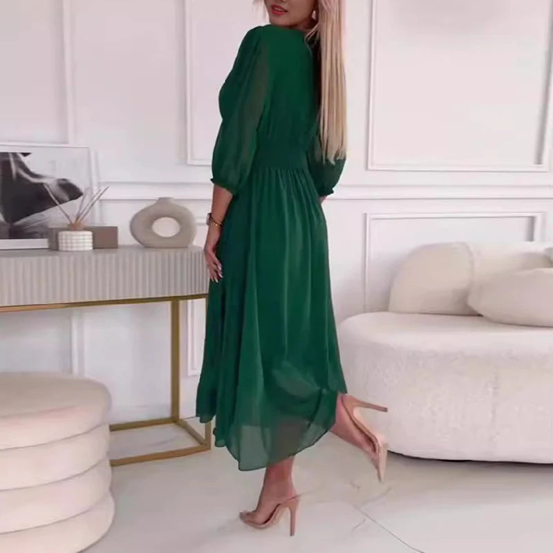 Flowy V-Neck Chiffon Maxi Dress