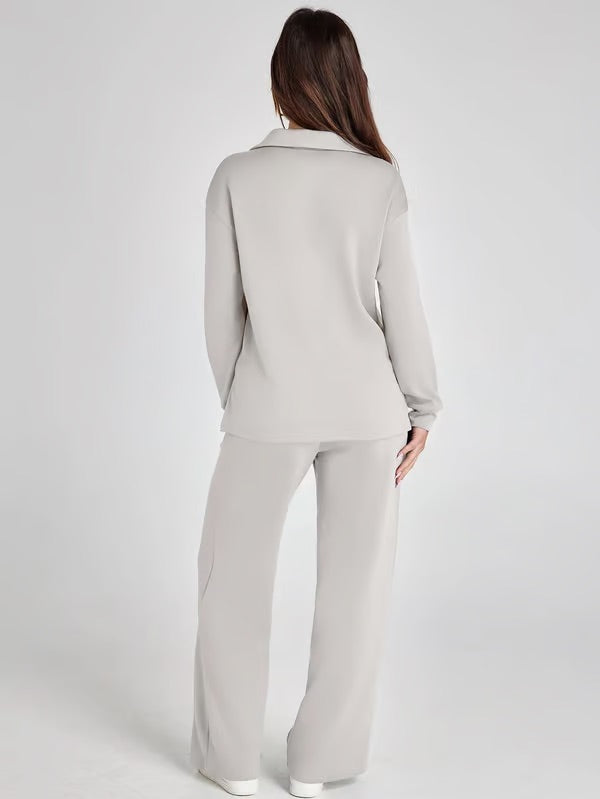Two-Piece Set V-Neck Sweatshirt Elastic Trousers