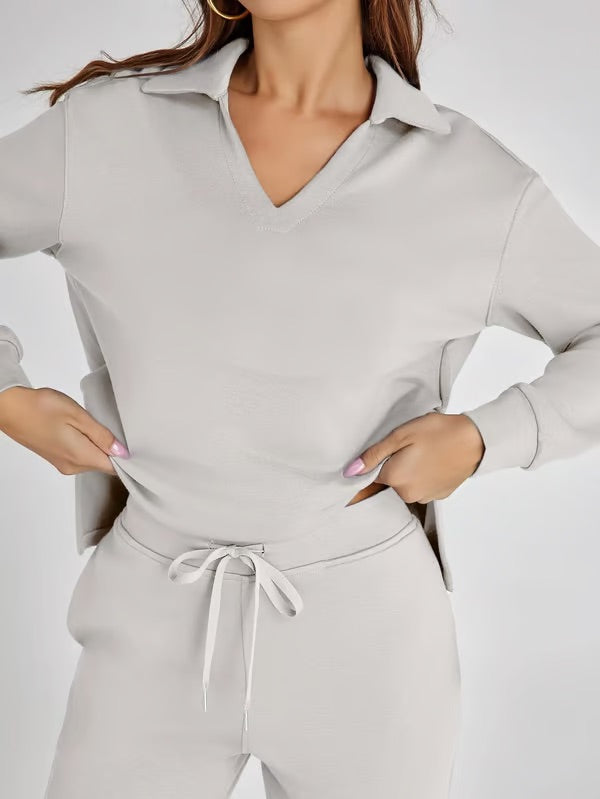 Two-Piece Set V-Neck Sweatshirt Elastic Trousers