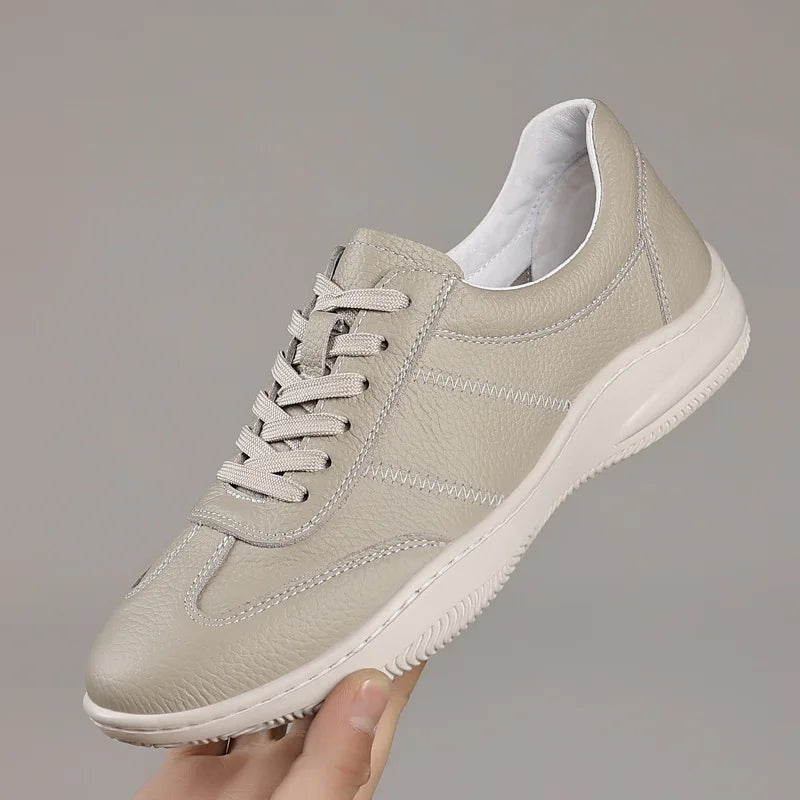 Genuine Cow Leather Lace-Up Sneakers