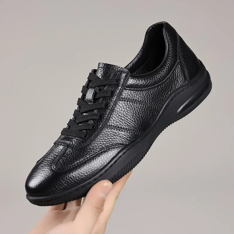 Genuine Cow Leather Lace-Up Sneakers