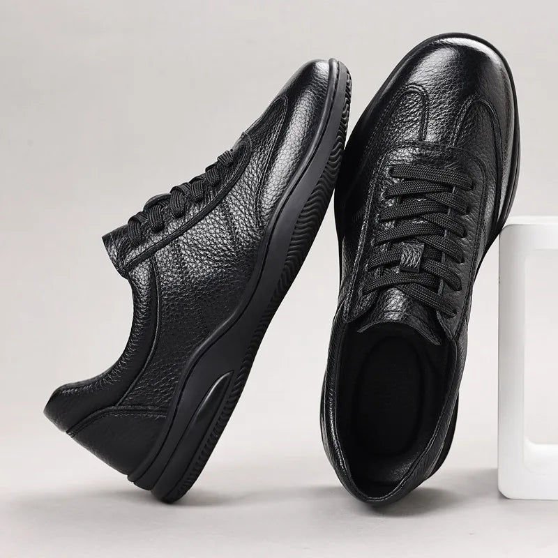 Genuine Cow Leather Lace-Up Sneakers