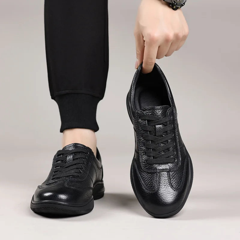 Men's Genuine Cow Leather Lace-Up Sneakers