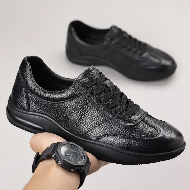 Genuine Cow Leather Lace-Up Sneakers