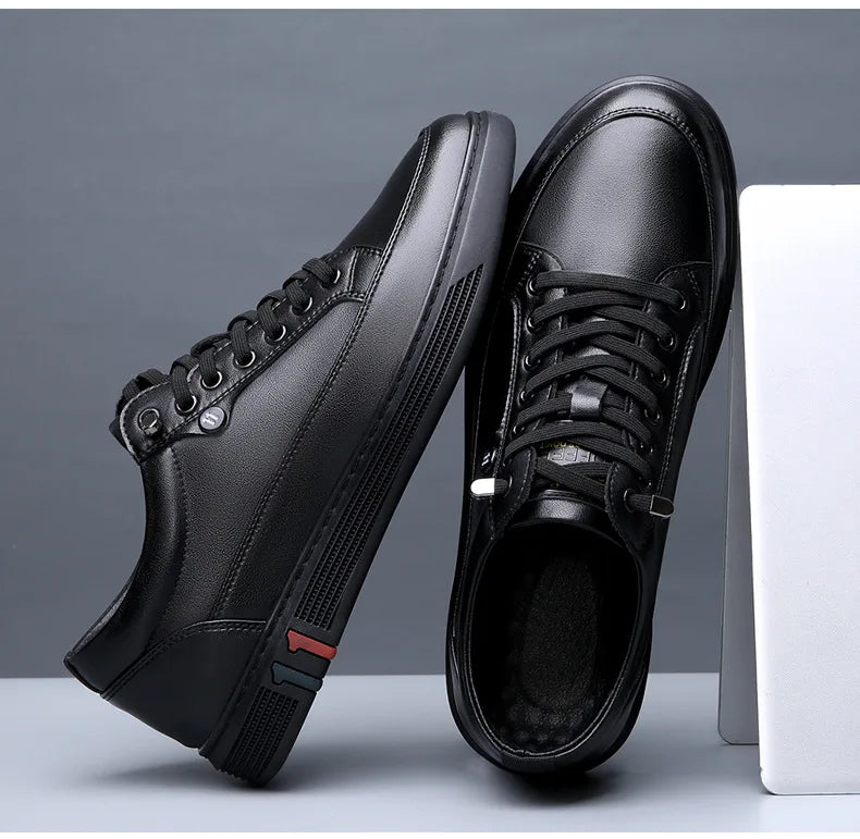 Genuine Leather Casual Lace-Up Sneakers