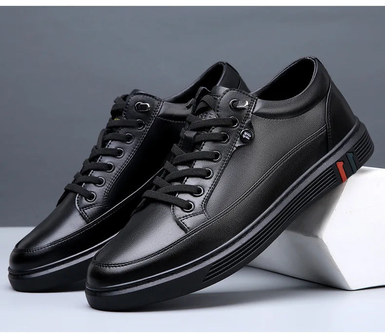 Genuine Leather Casual Lace-Up Sneakers