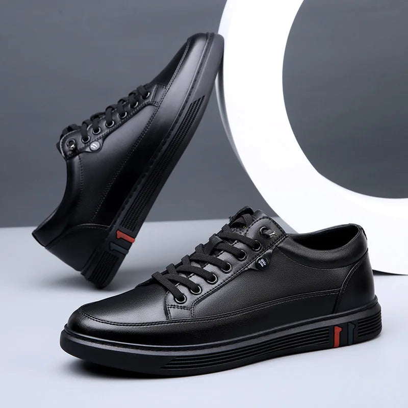 Genuine Leather Casual Lace-Up Sneakers