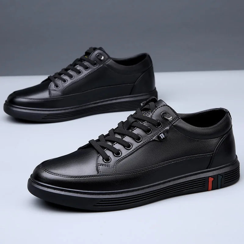 Genuine Leather Casual Lace-Up Sneakers