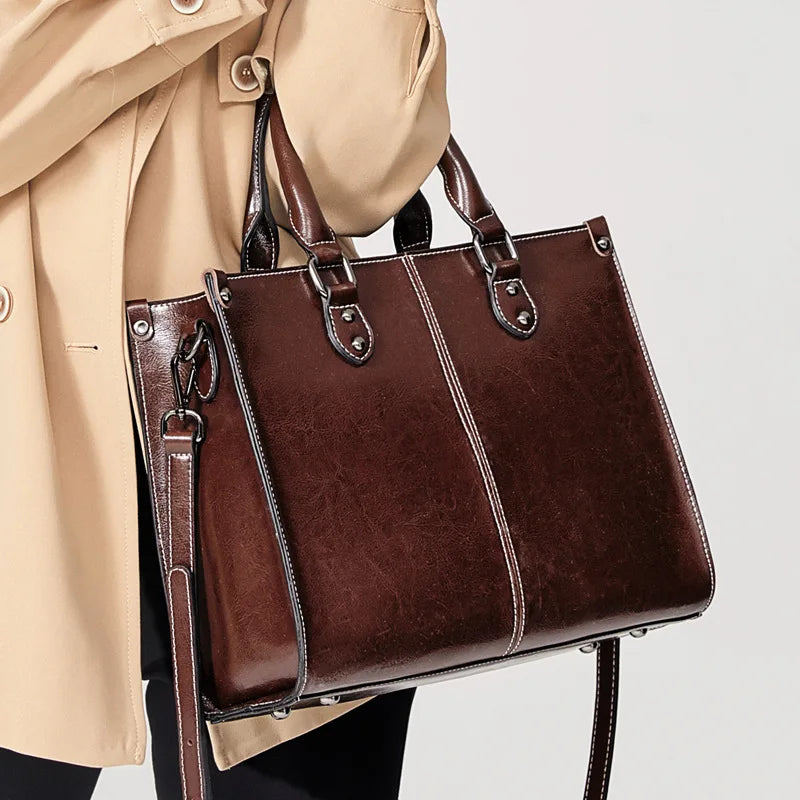 Genuine Leather Crossbody Tote Bag