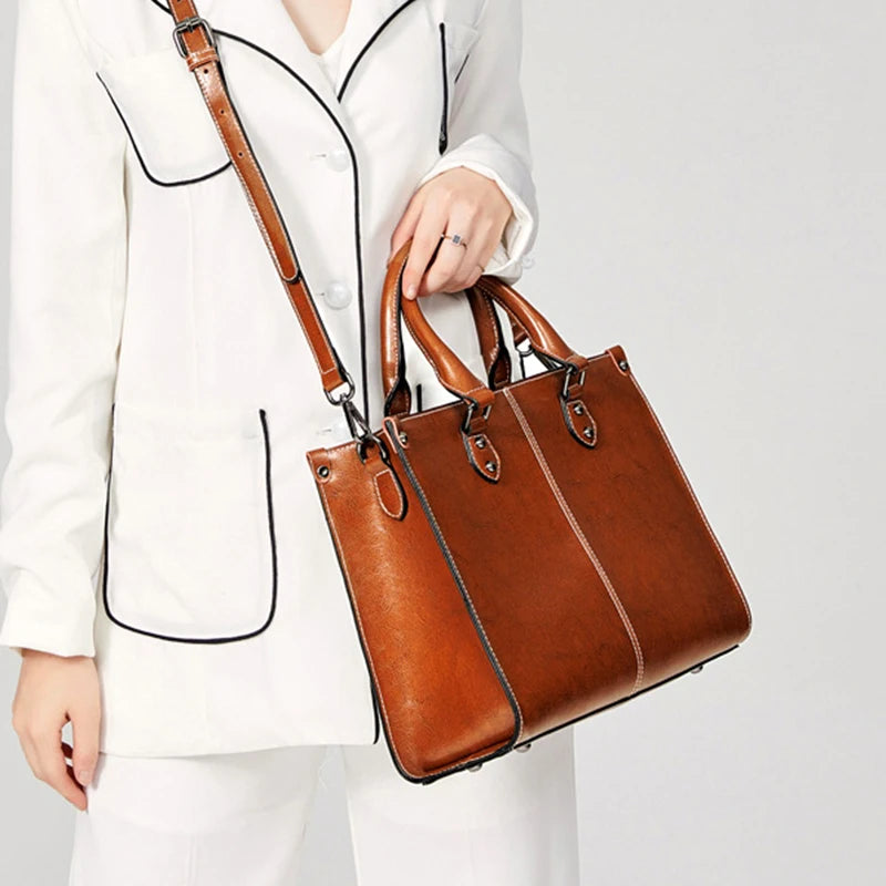 Genuine Leather Crossbody Tote Bag