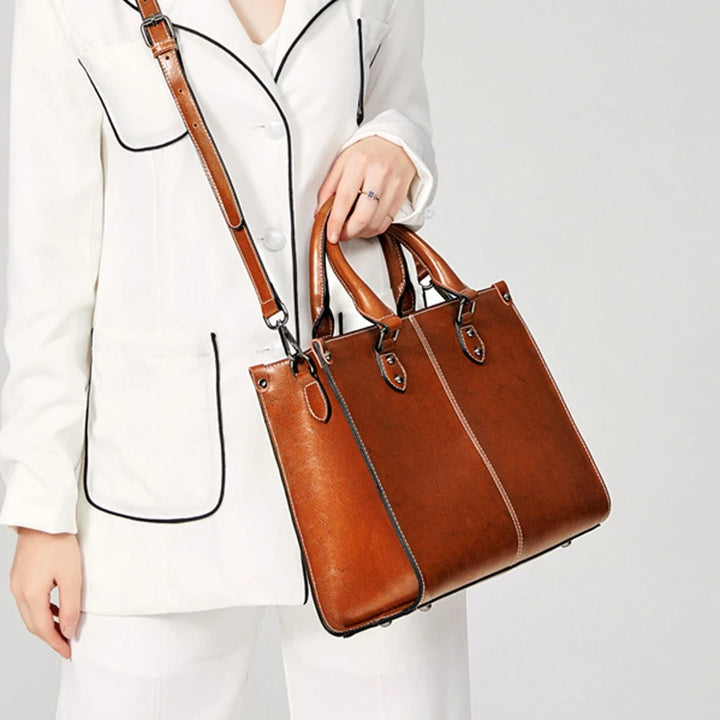 Genuine Leather Crossbody Tote Bag