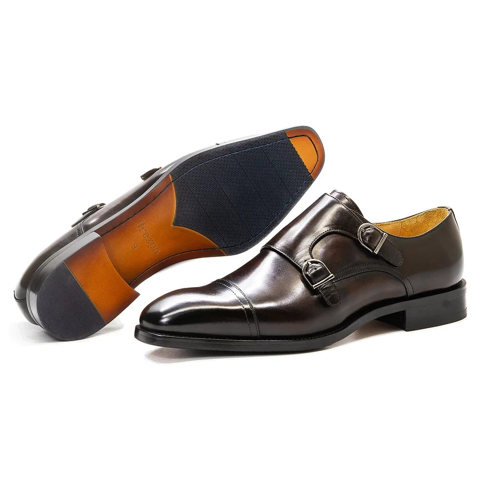 Genuine Leather Double Monk Strap Shoes