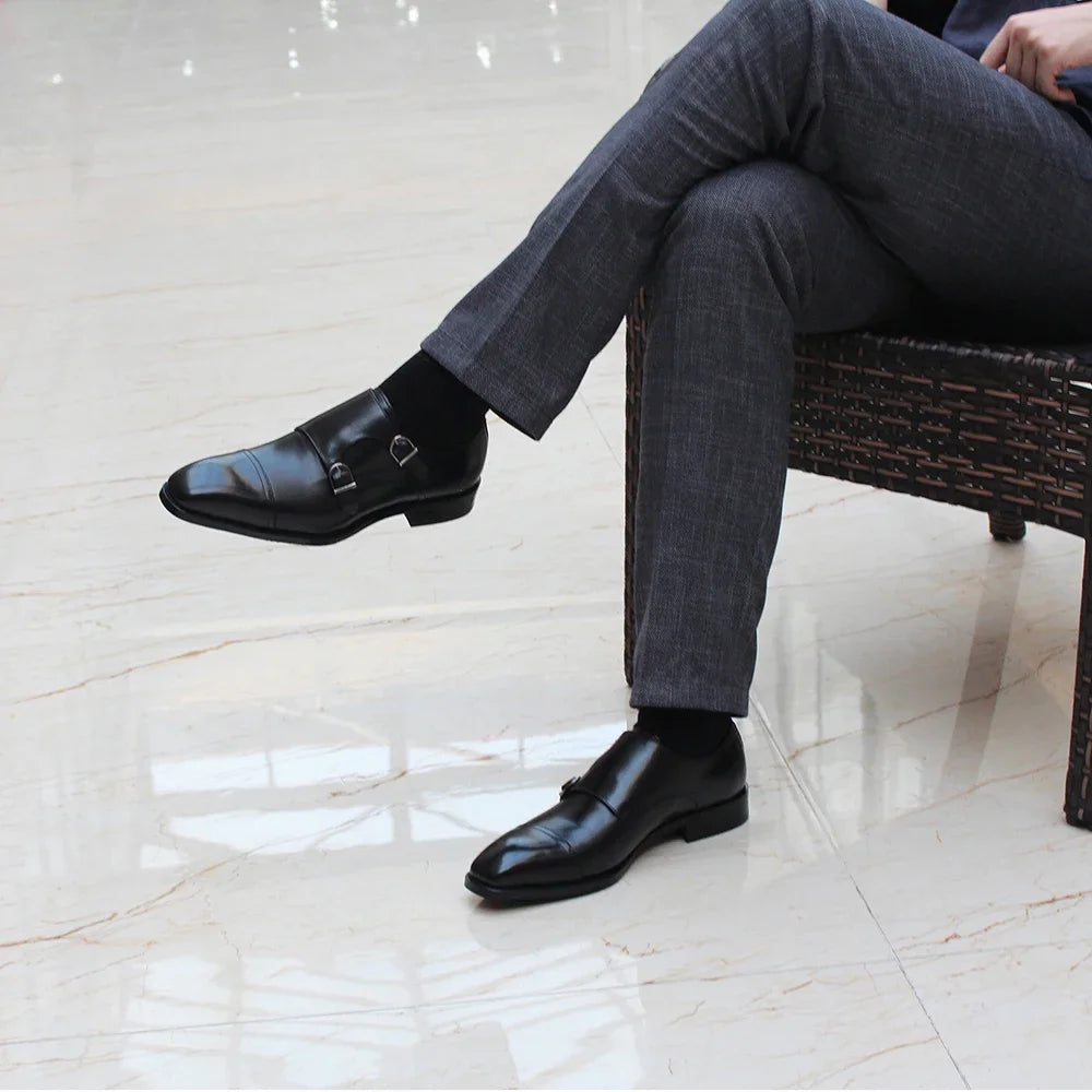 Genuine Leather Double Monk Strap Shoes