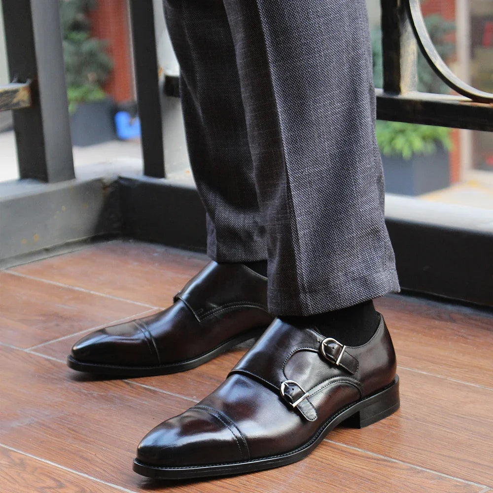 Genuine Leather Double Monk Strap Shoes