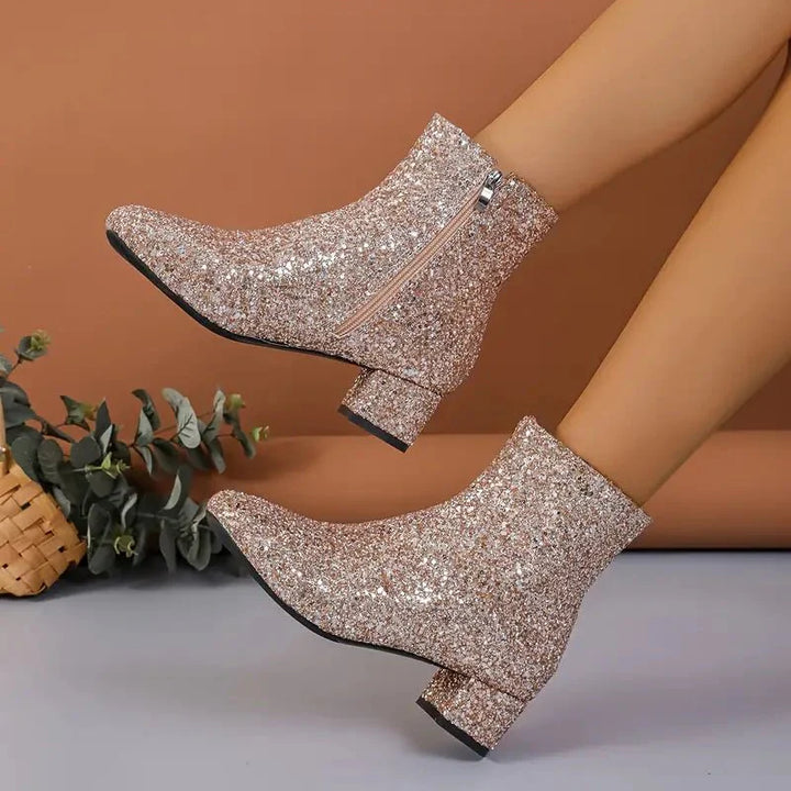Glitter Block Heel Ankle Boots