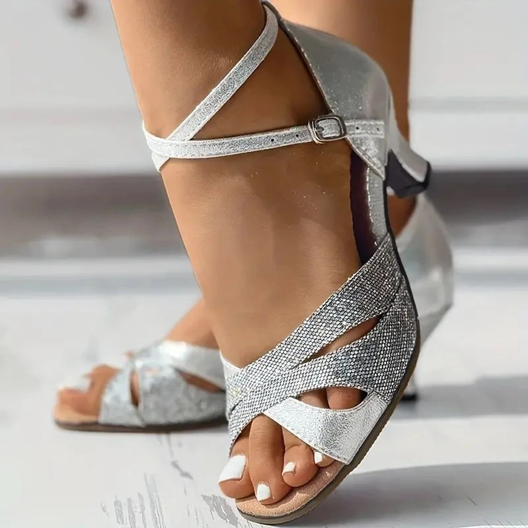 Glitter Peep Toe Heel Sandals