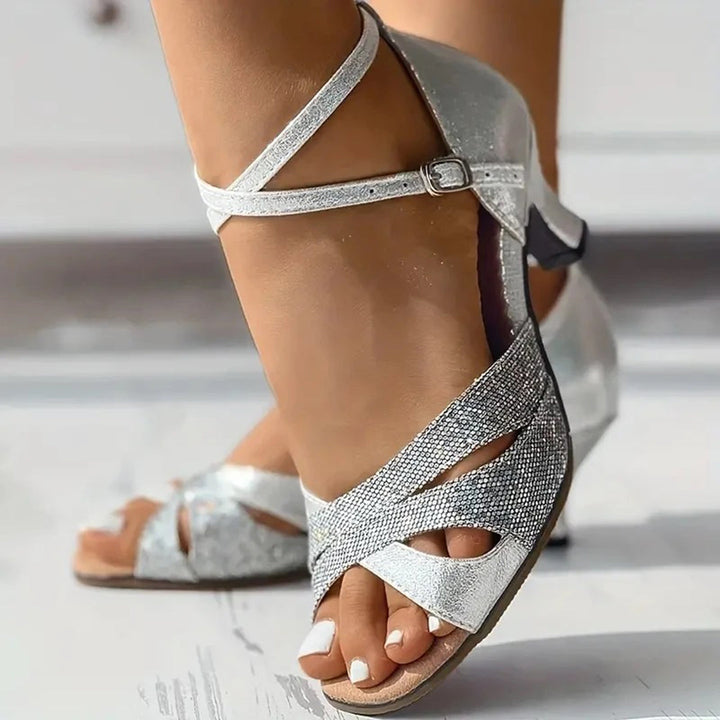 Glitter Peep Toe Heel Sandals