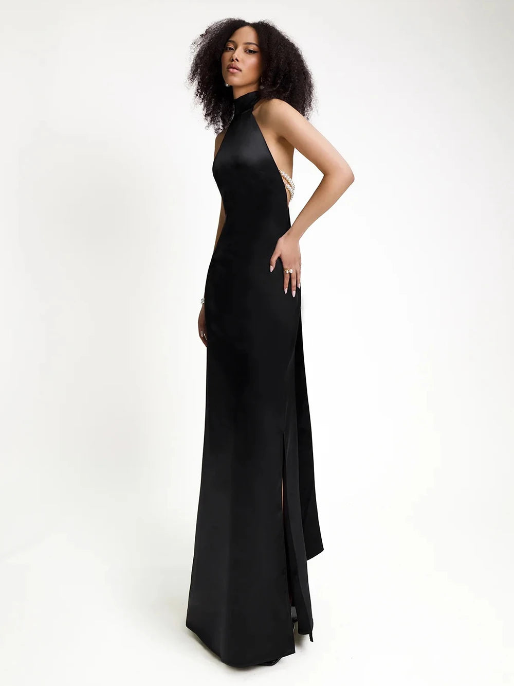 Halter Backless Ribbon Evening Dress