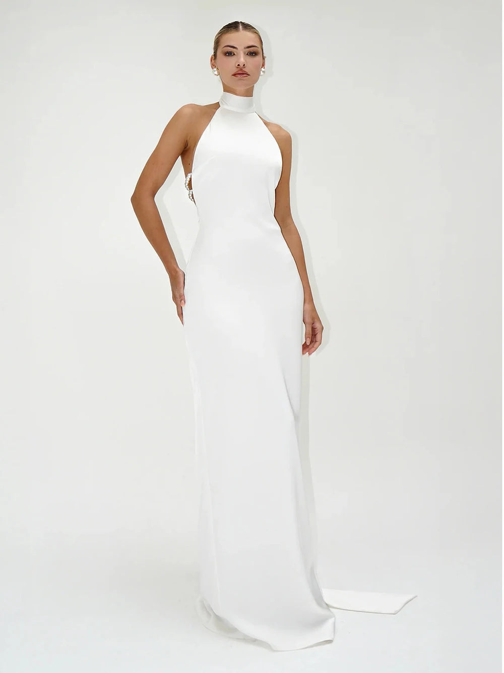 Halter Backless Ribbon Evening Dress
