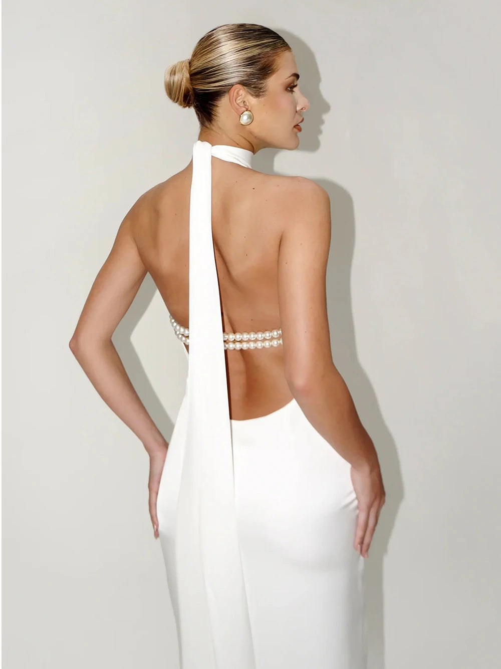 Halter Backless Ribbon Evening Dress