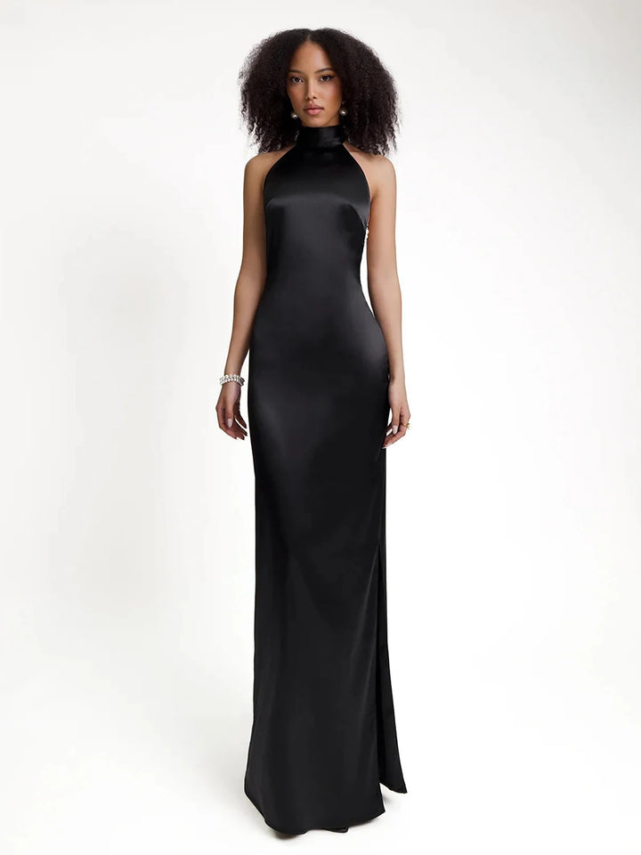 Halter Backless Ribbon Evening Dress