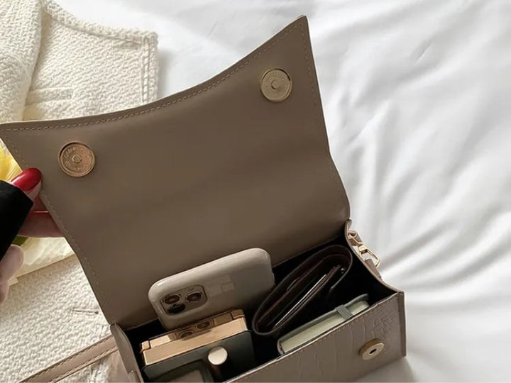 Top Handle Croc-Embossed Handbag