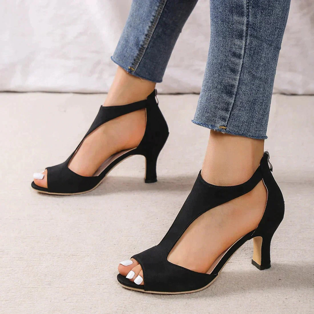 Peep-Toe Cutout Heeled Sandals