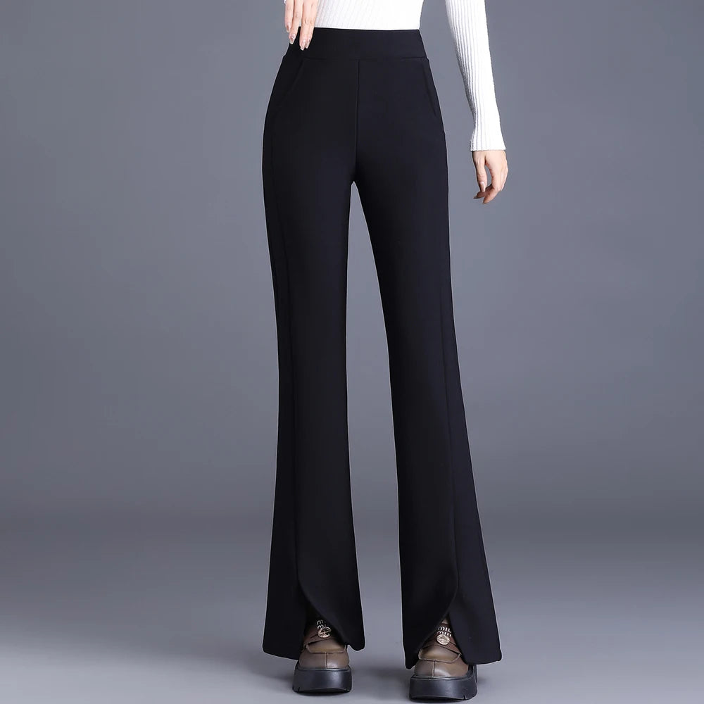 High Waist Flared Knit Trousers