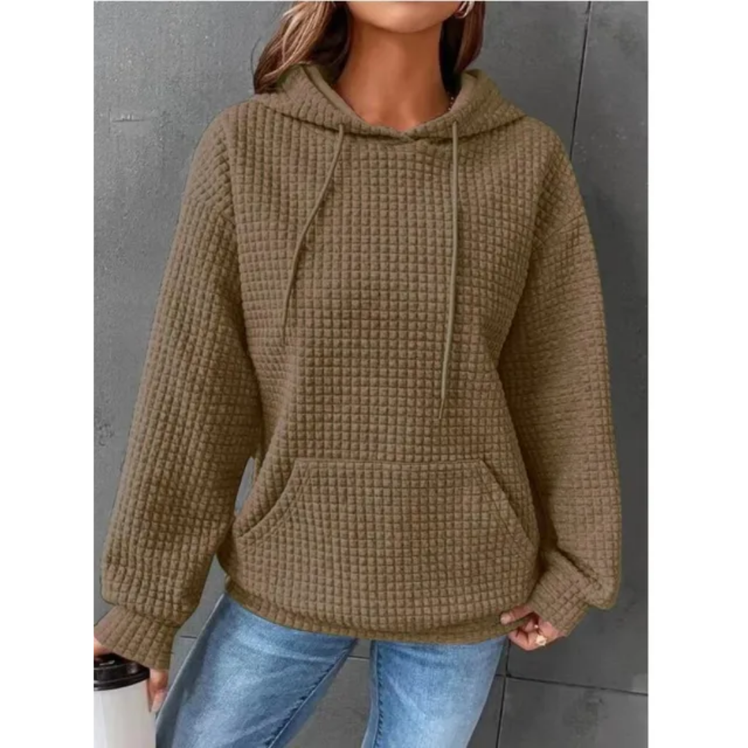 Waffle Knit Drawstring Hoodie