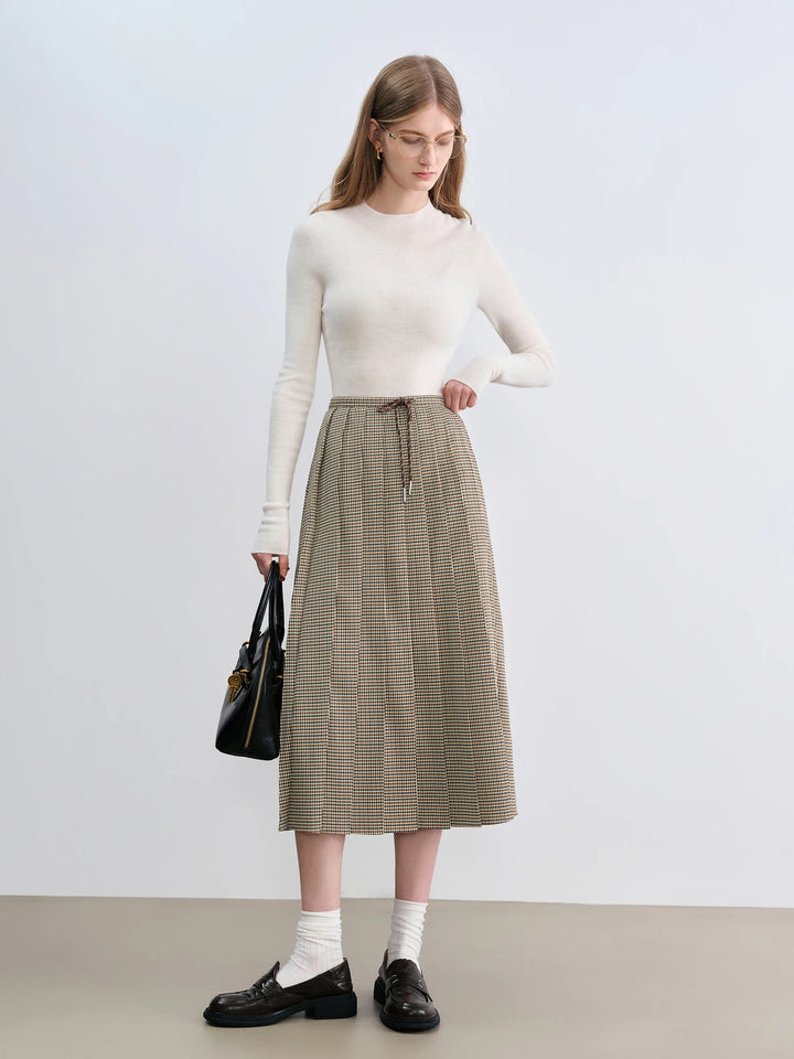 Houndstooth Pleated Midi Skirt