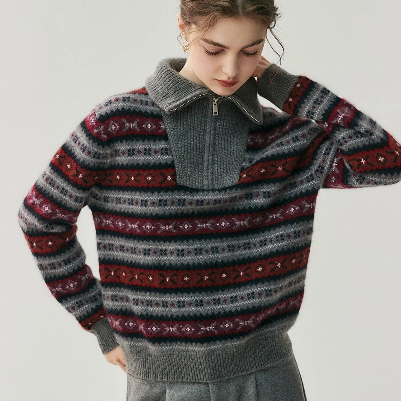 Jacquard Cashmere Half-Zip Sweater