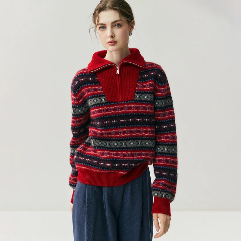 Jacquard Cashmere Half-Zip Sweater