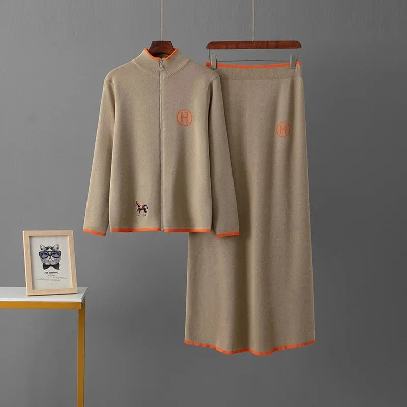 Knit Contrast Embroidered Two-Piece Set