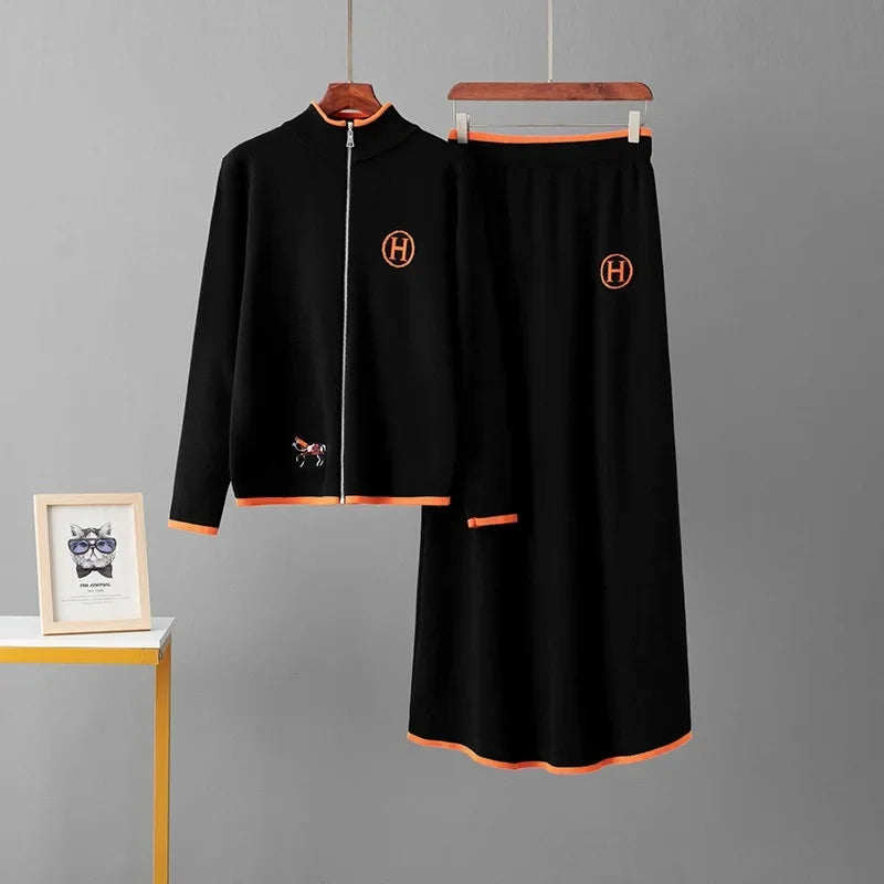 Knit Contrast Embroidered Two-Piece Set