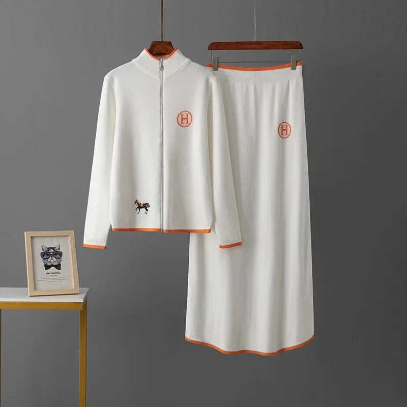 Knit Contrast Embroidered Two-Piece Set