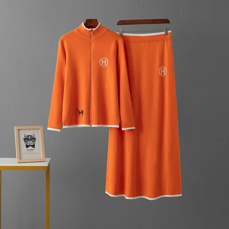 Knit Contrast Embroidered Two-Piece Set