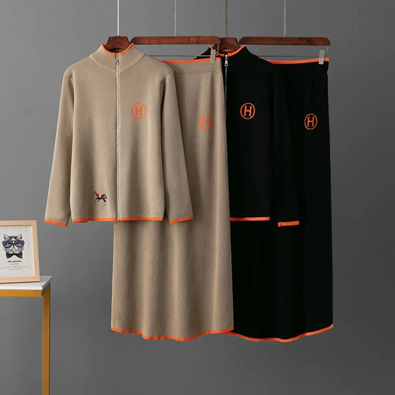 Knit Contrast Embroidered Two-Piece Set